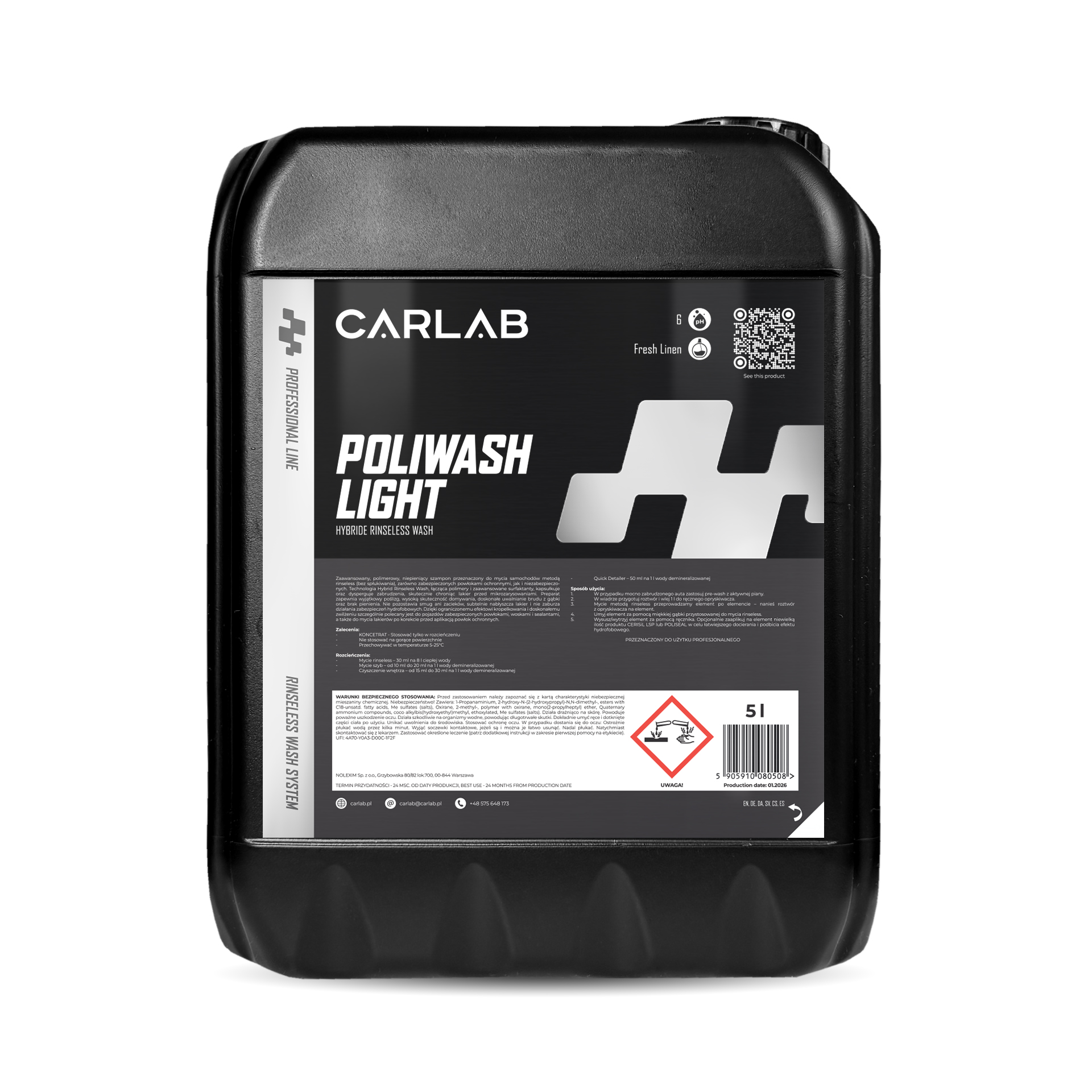 Carlab Poliwash Light 5l – Szampon Rinseless Wash Bez Spłukiwania | Mycie Auta Bez Wody