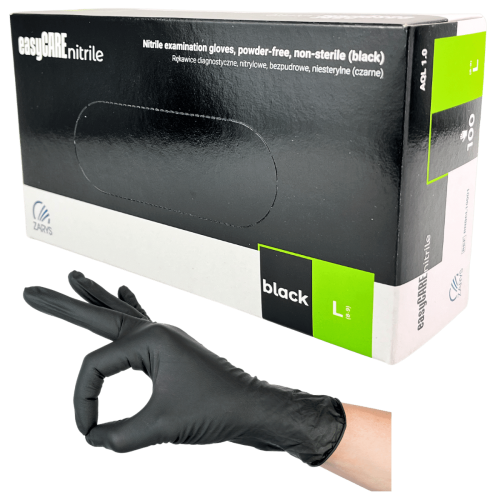 easyCARE Black Zarys – czarne rękawice nitrylowe bezpudrowe 100 szt.