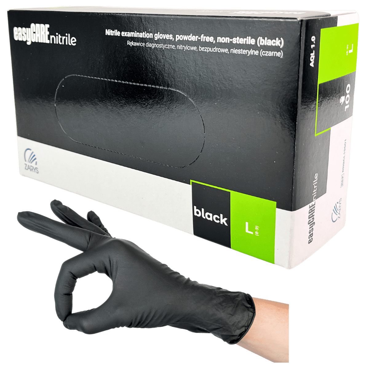 easyCARE Black Zarys – czarne rękawice nitrylowe bezpudrowe 100 szt.